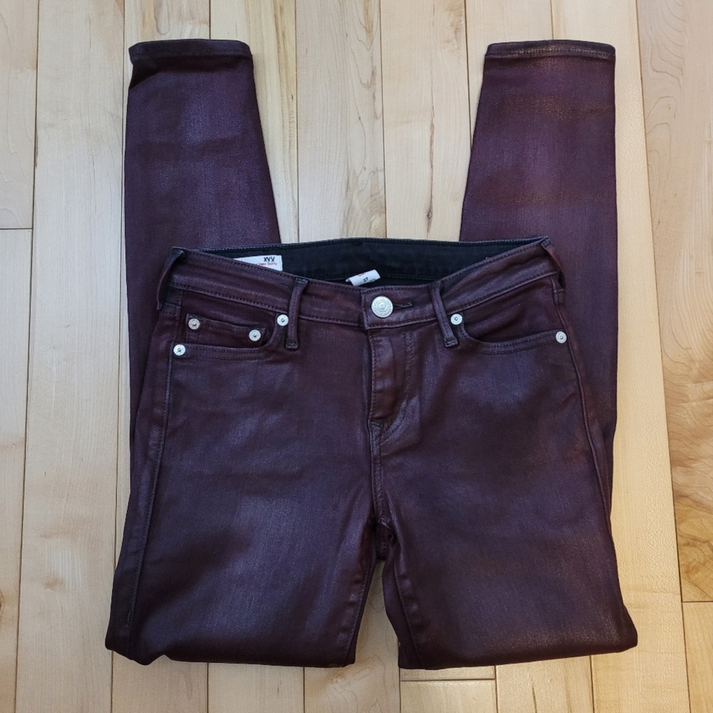 True Religion women's size 27 mid rise super skinny scarlett coated jeans